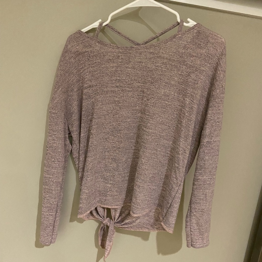 Pink long sleeve cross cross sweater